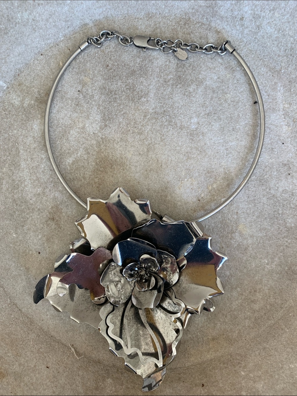Zara Silver Floral Collar Necklace - Sculpted Petal Pendant